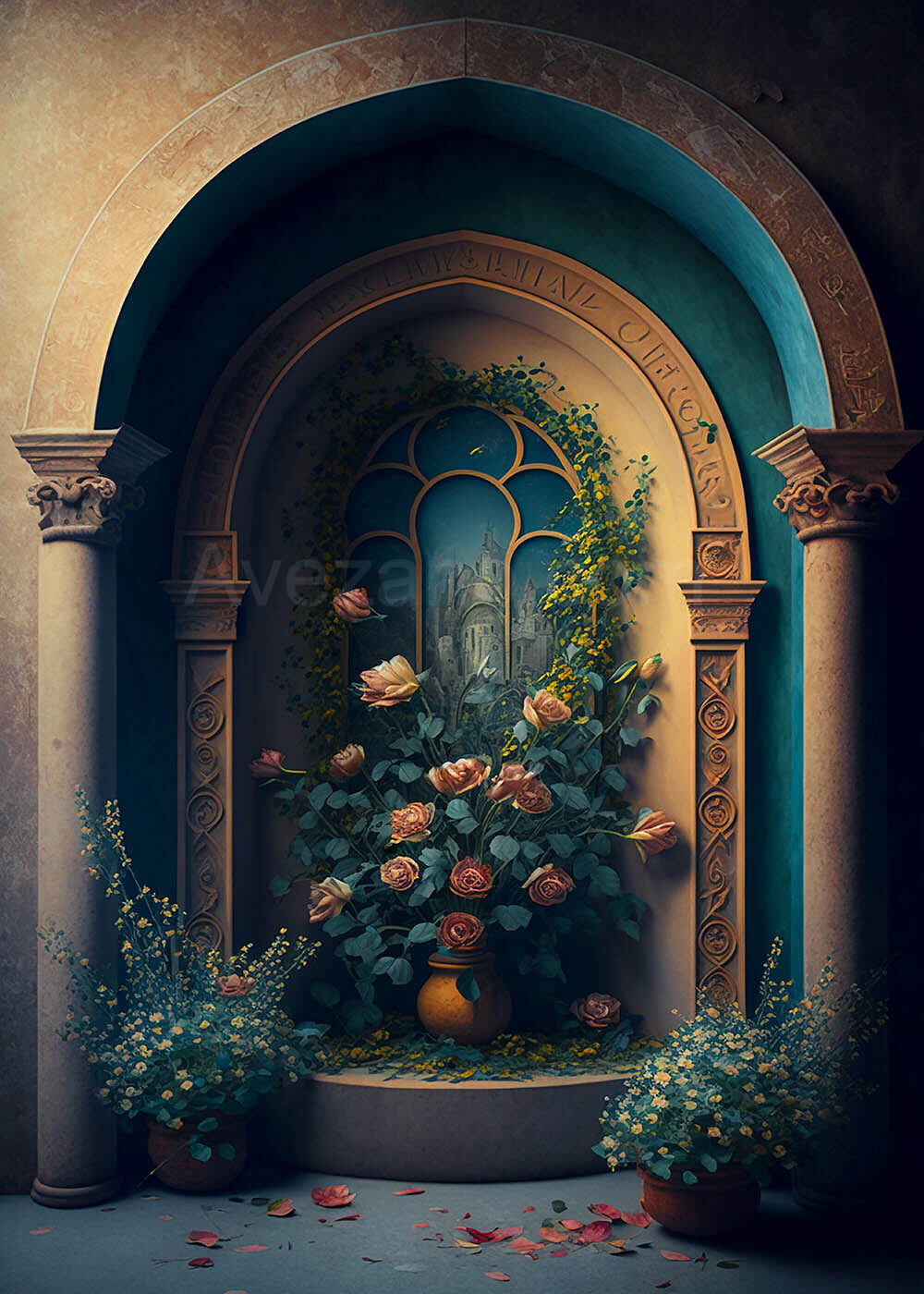 Avezano Arch Flowers Architecture Art Photography Backdrop-AVEZANO
